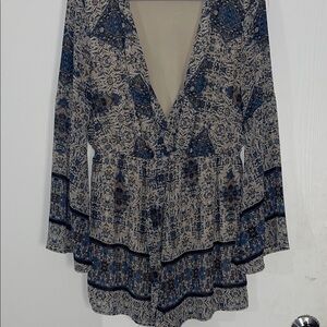Blue and Cream Patterned Women's Romper